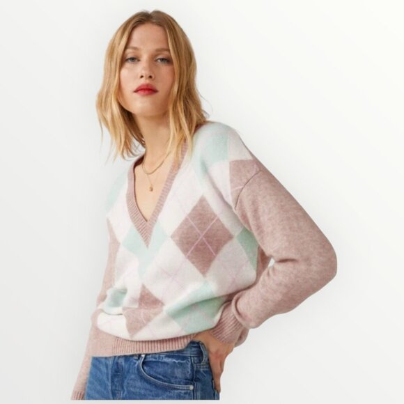 & Other Stories Oversized Argyle Patterned Mohair Jumper - Picture 1 of 10